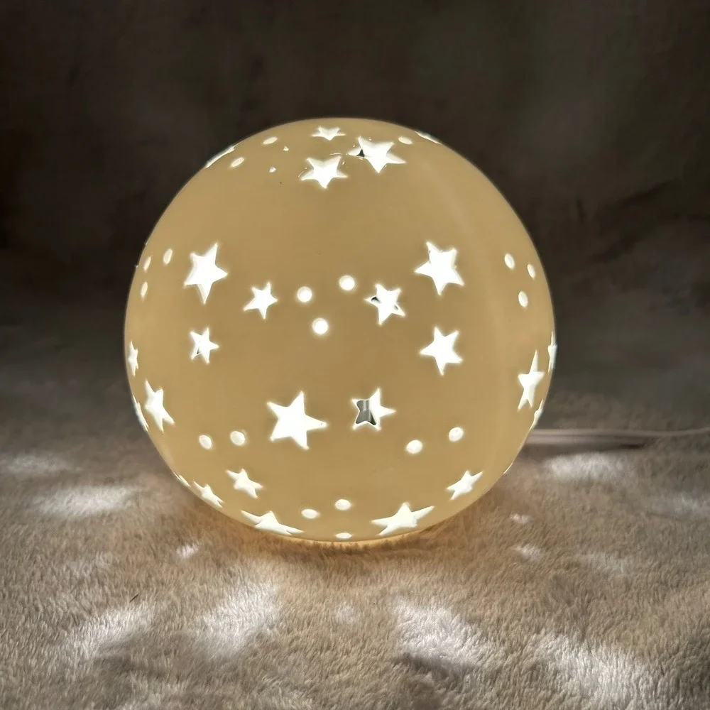 White Ceramic Starry Globe Light Electric Celestial Table Lamp 5.5 inch